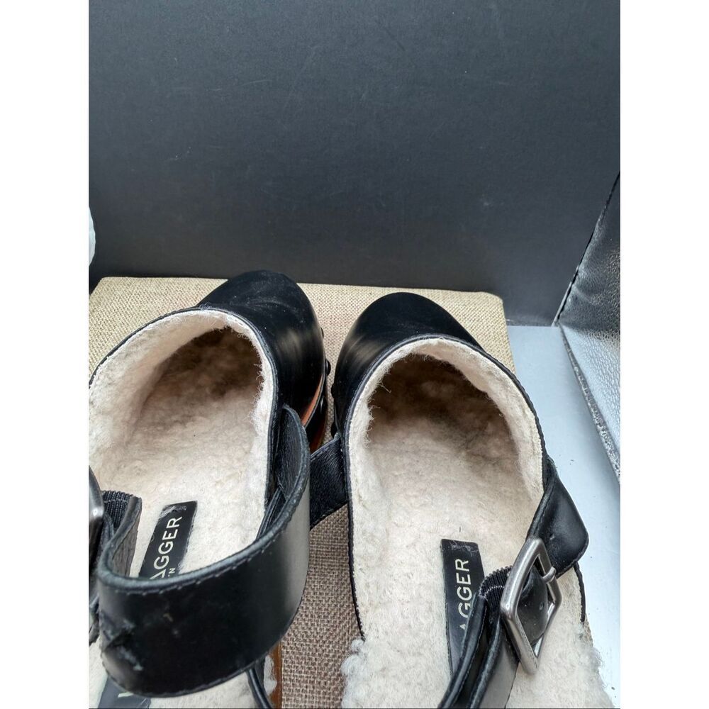 Kelsi Dagger Black Leather Clogs with Brown Sole - Picture 11 of 11